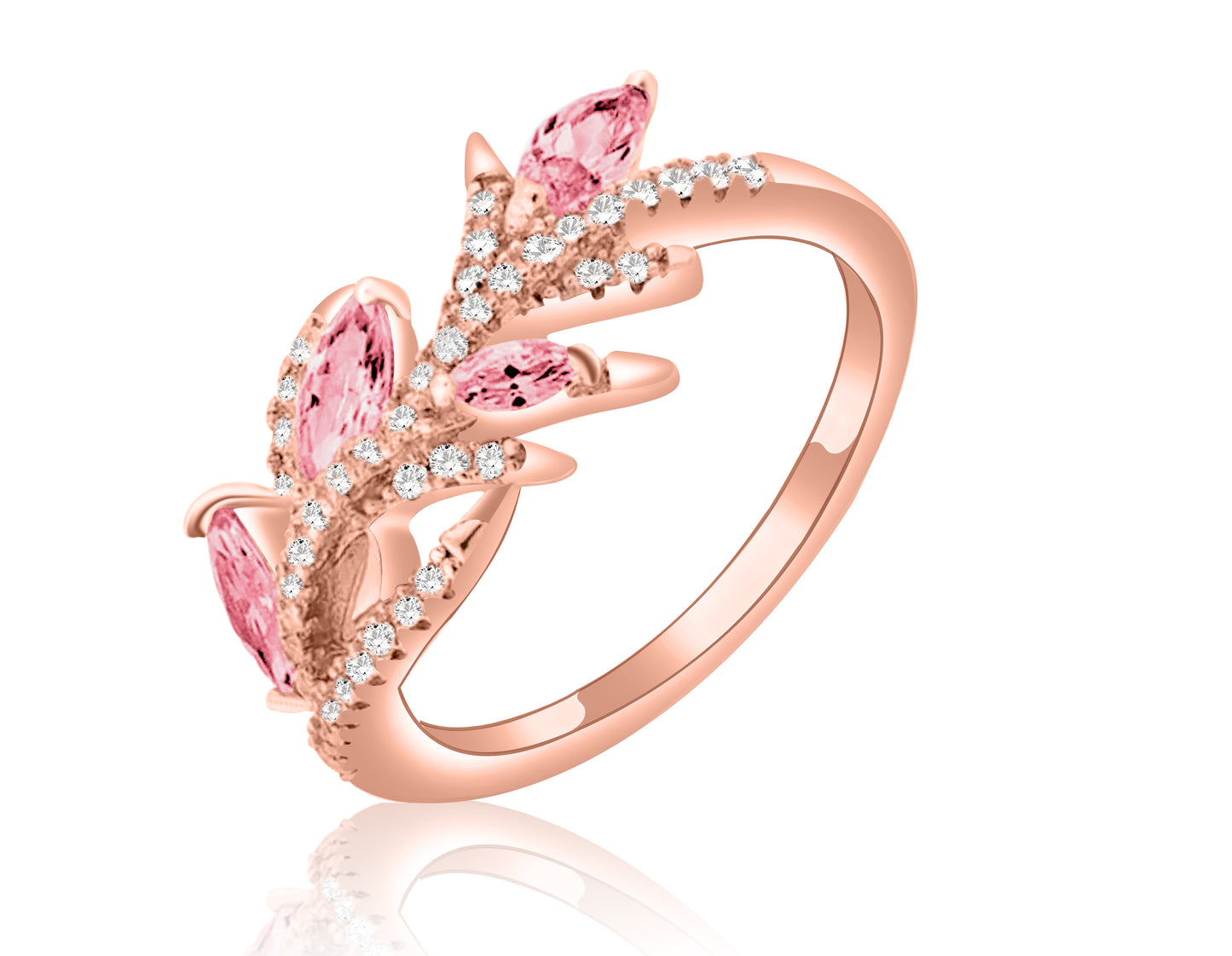 Elegant Sterling Silver Pink Ivy Diamond Cubic Zirconia Ring on Rose Gold