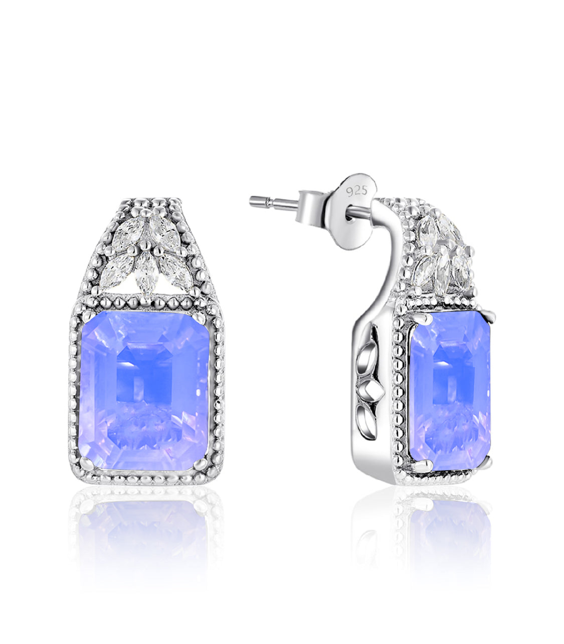 925 Sterling Silver Pink Moonstone Beaded Pendant Necklace & Earrings Set