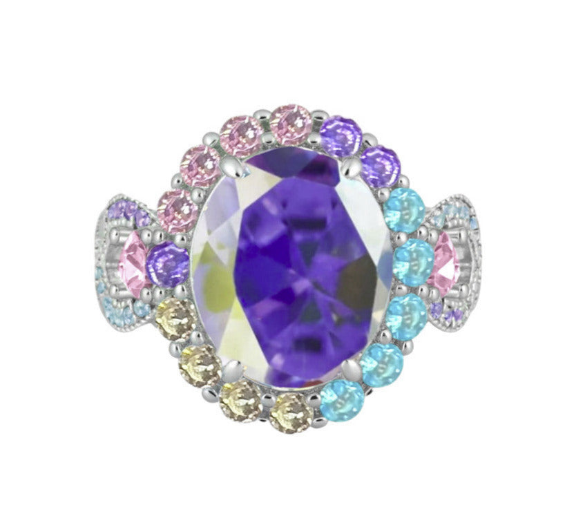 925 Sterling Silver Infinity Oval Cut Multi-Color CZ Ring (Rhodium or Rose Gold)