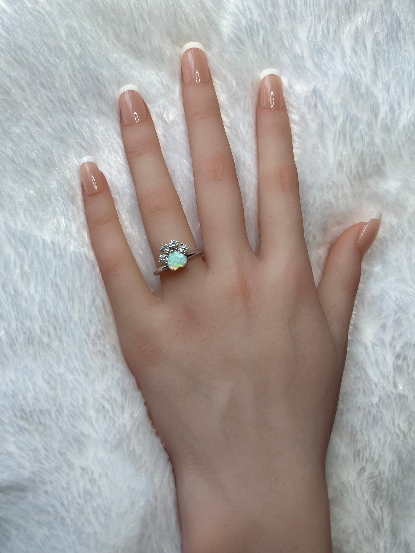 Dog Cat Puppy Kitten Paw Ring - White Fire Opal