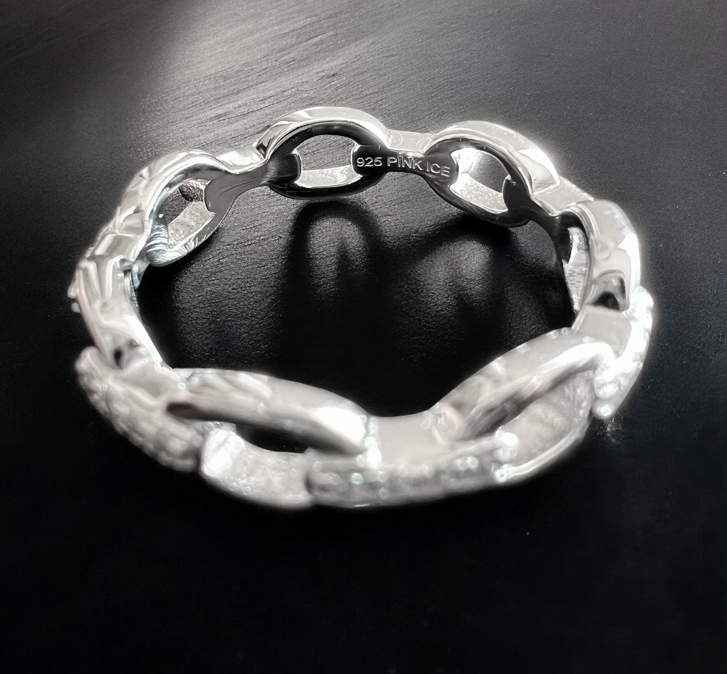 925 Sterling Silver Chain Link Diamond CZ Band (Rhodium or Rose Gold)