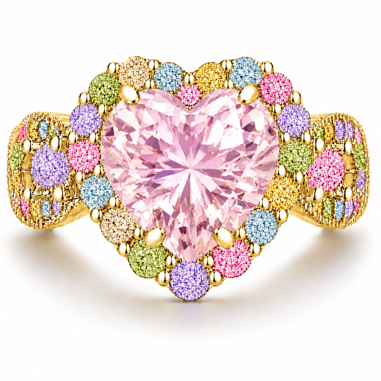 Blush Pink CZ Halo Heart Multicolor CZ Ring – Choose Your Plating
