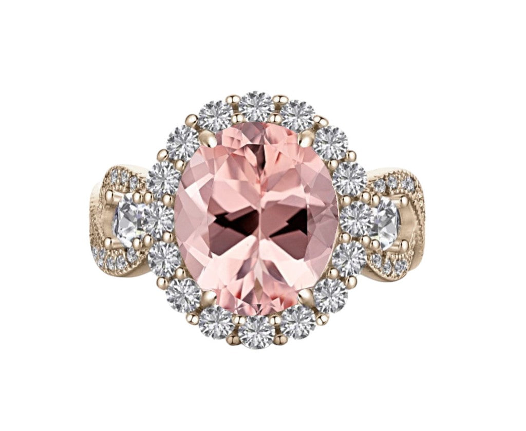 925 Sterling SIlver Infinity Oval Cut Morganite CZ Ring on Rose Gold