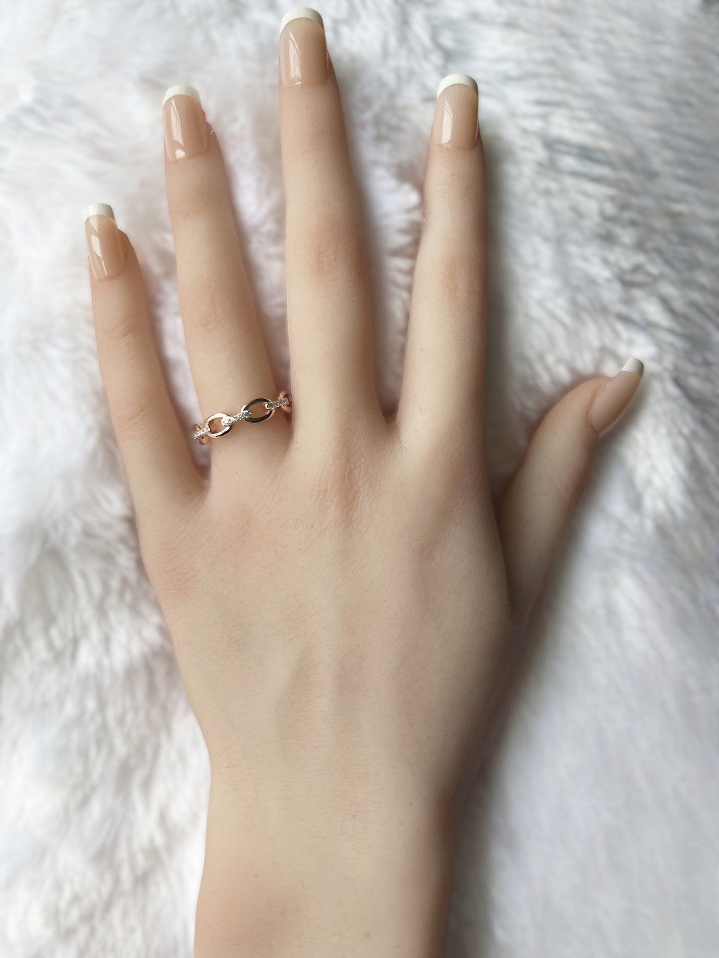 925 Sterling Silver Chain Link Diamond CZ Band (Rhodium or Rose Gold)