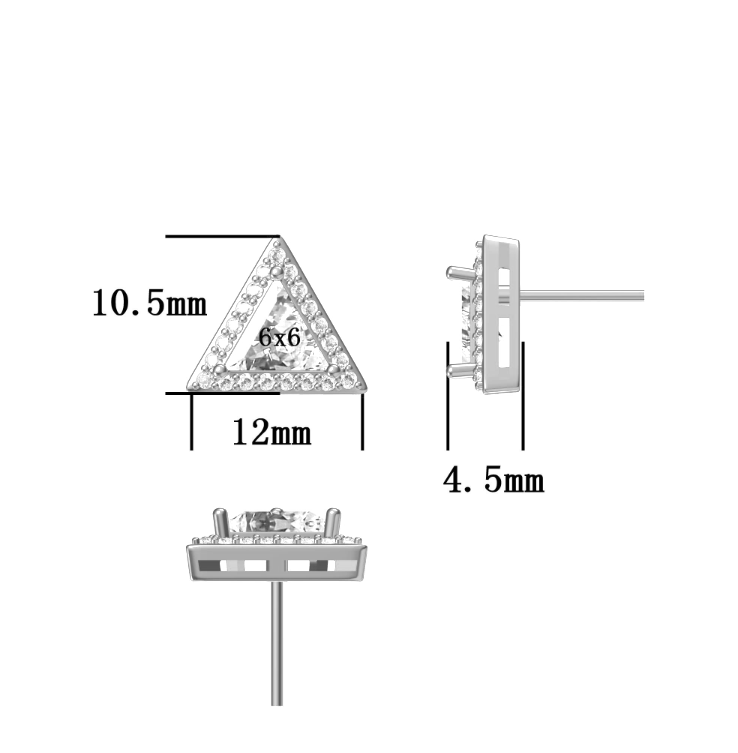 925 Sterling Silver Dainty Diamond CZ Triangle Earrings