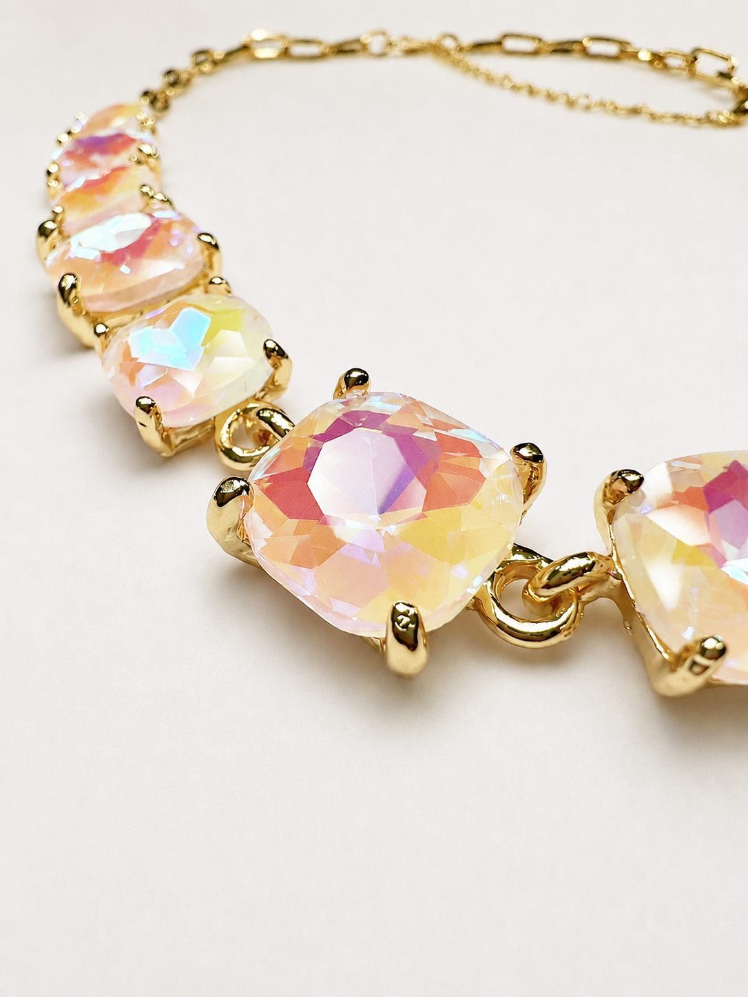 AB Crystal Chain Link Necklace - Durable Zinc Steel Design