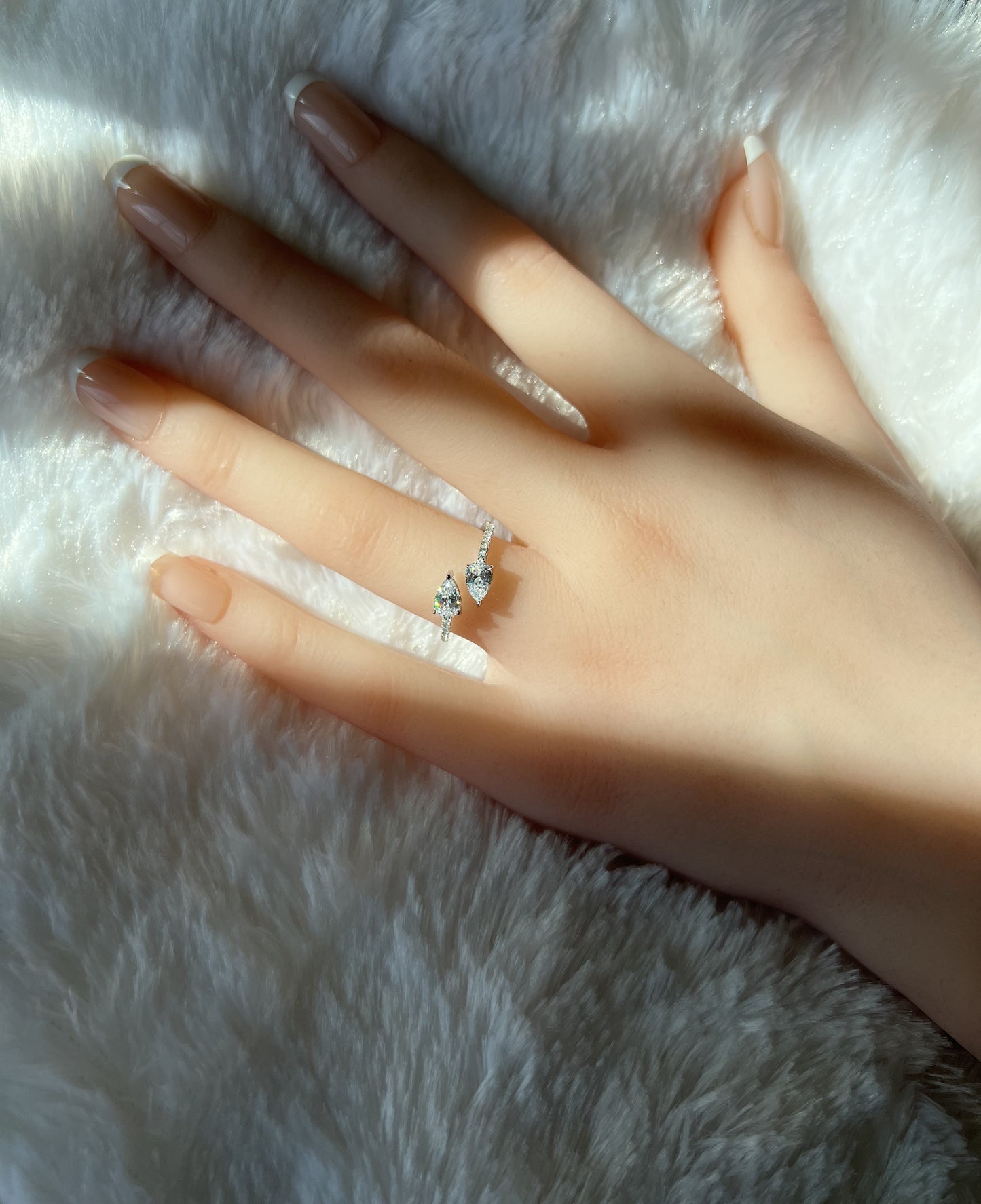 925 Sterling Silver Twin Pear Cubic Zirconia Open Ring