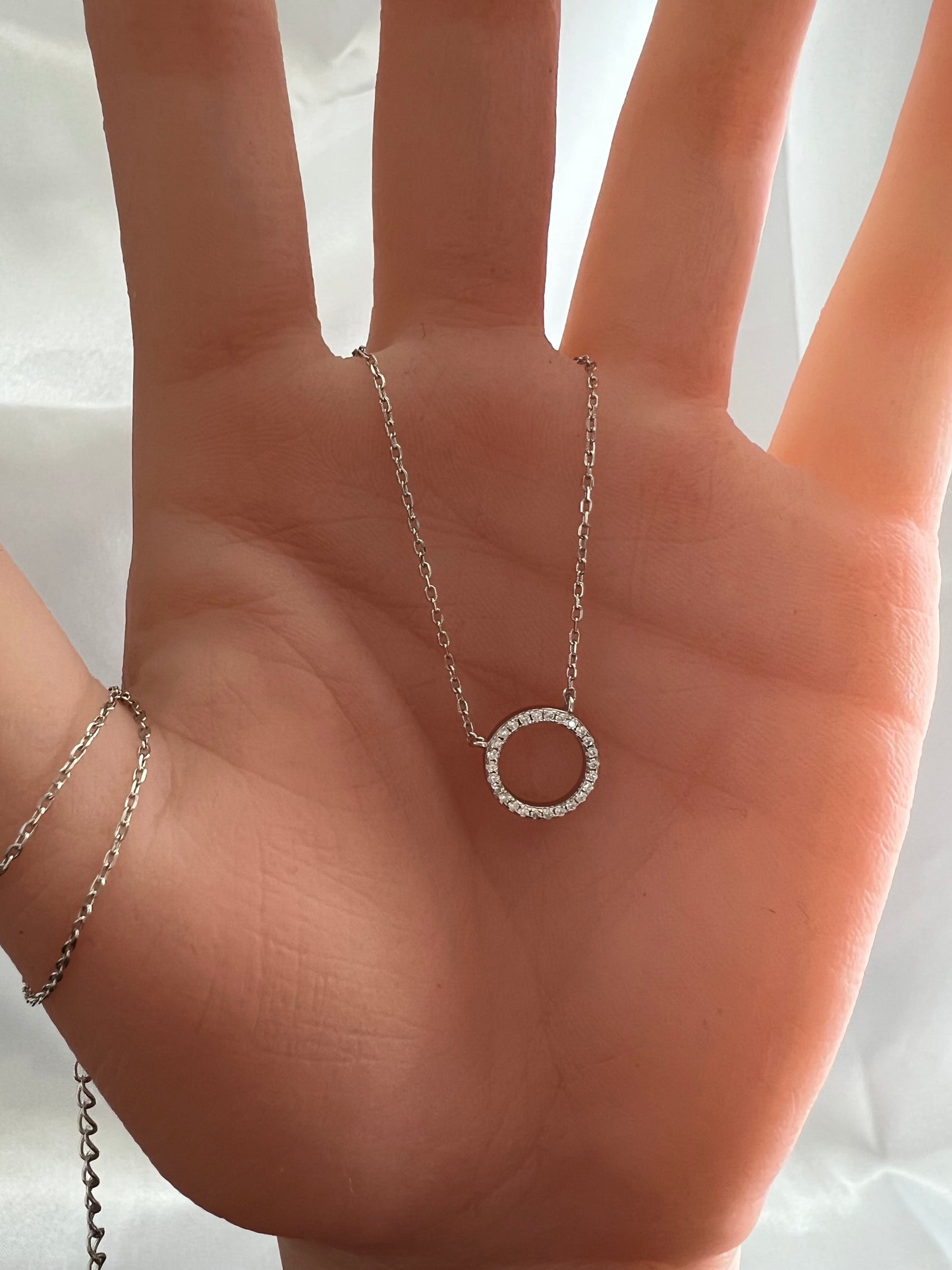 Dainty Pavé Open Circle Pendant 925 Sterling Silver Necklace