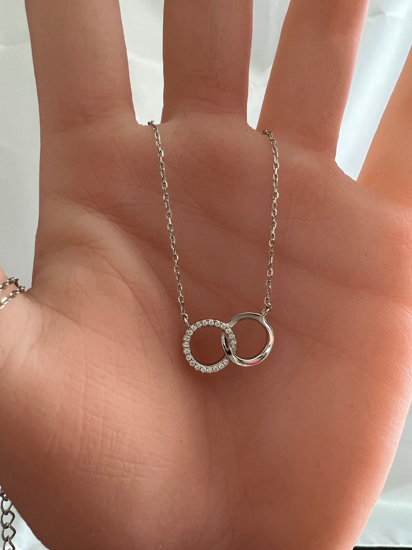 Dainty 925 Sterling Silver Interlocking Circles CZ Necklace