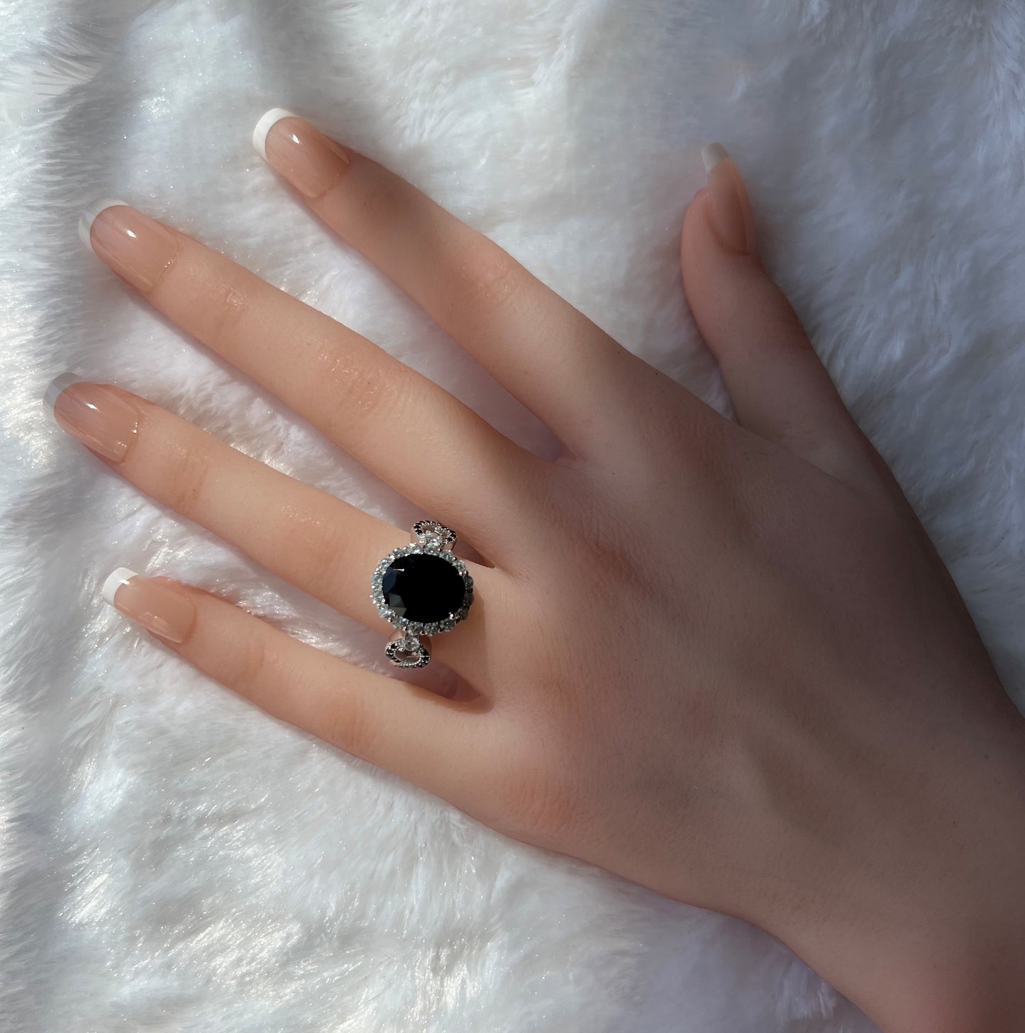 925 Sterling Silver Infinity Oval Cut Black Onyx & Diamond CZ Ring