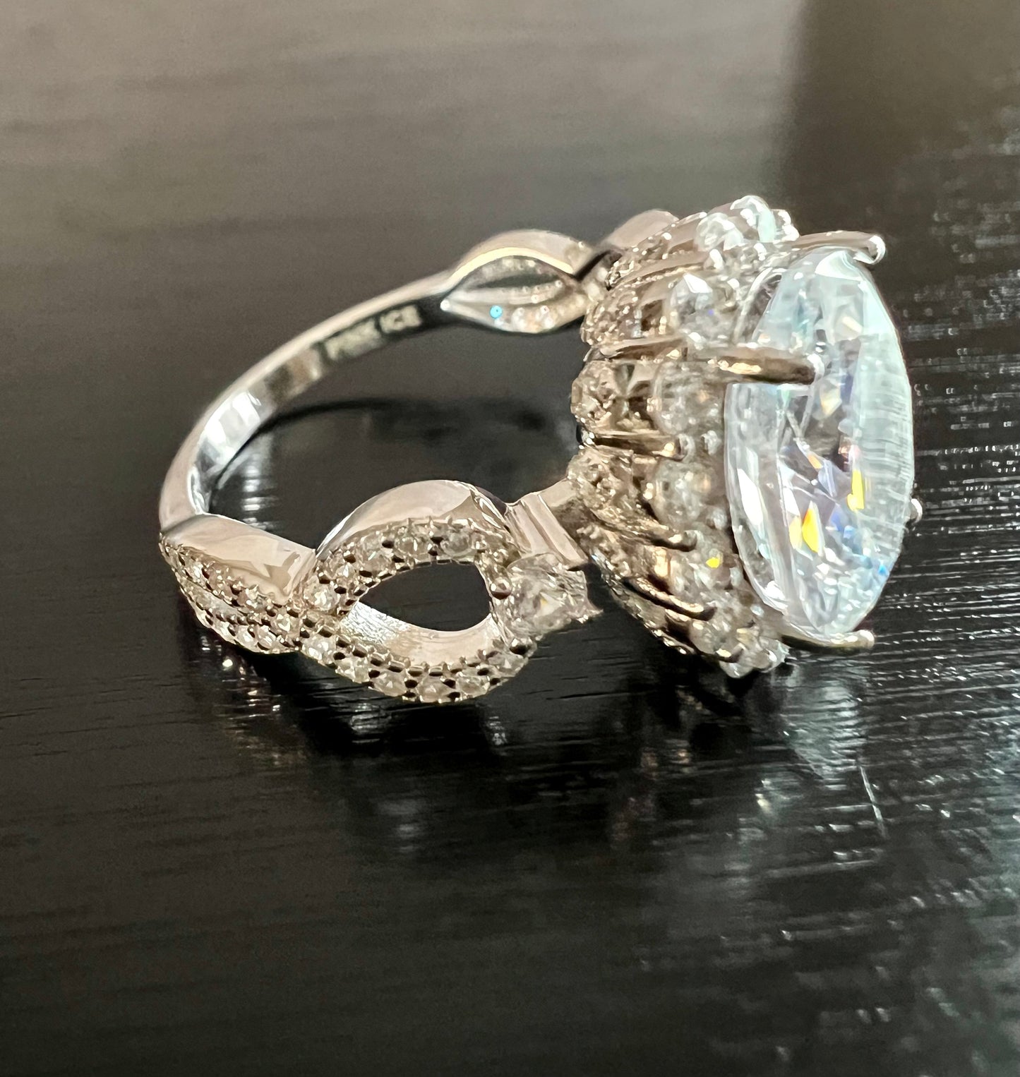 925 Sterling SIlver Infinity Oval Cut Clear Diamond CZ Ring