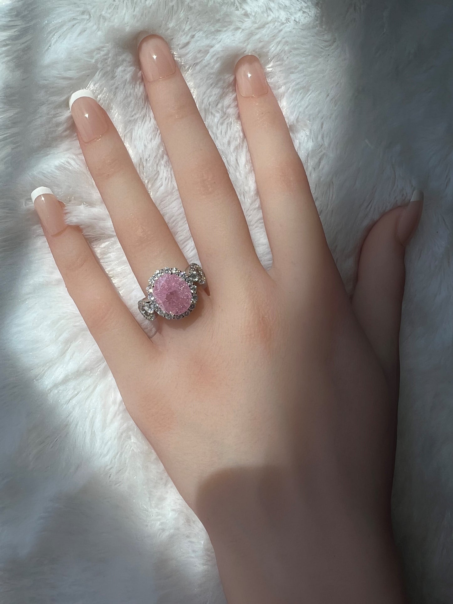 925 Sterling Silver Infinity Oval Cut Light Pink Ice & Diamond Cubic Zirconia Ring