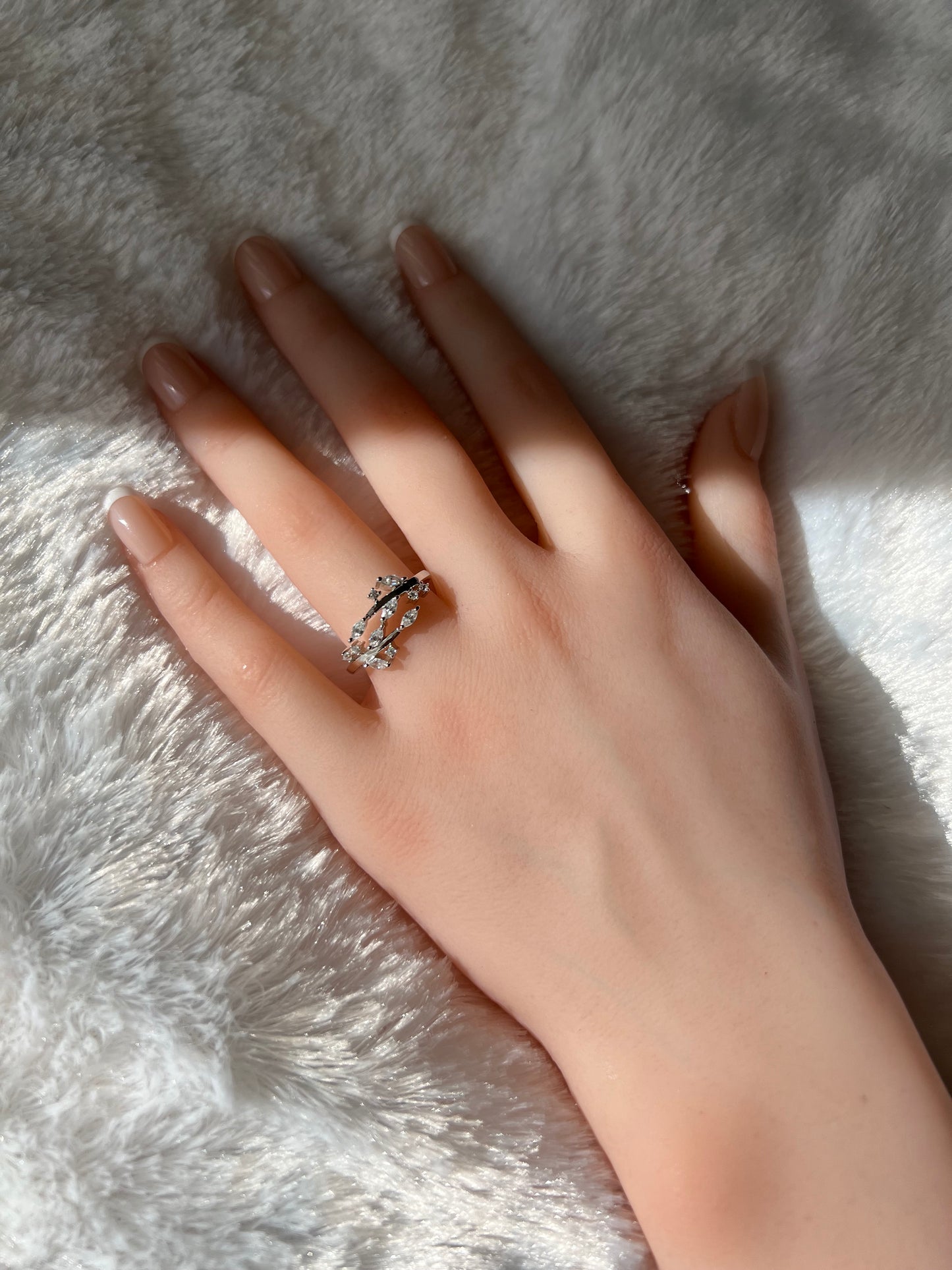 Sterling Silver Diamond Cubic Zirconia Marquise Cluster Ring