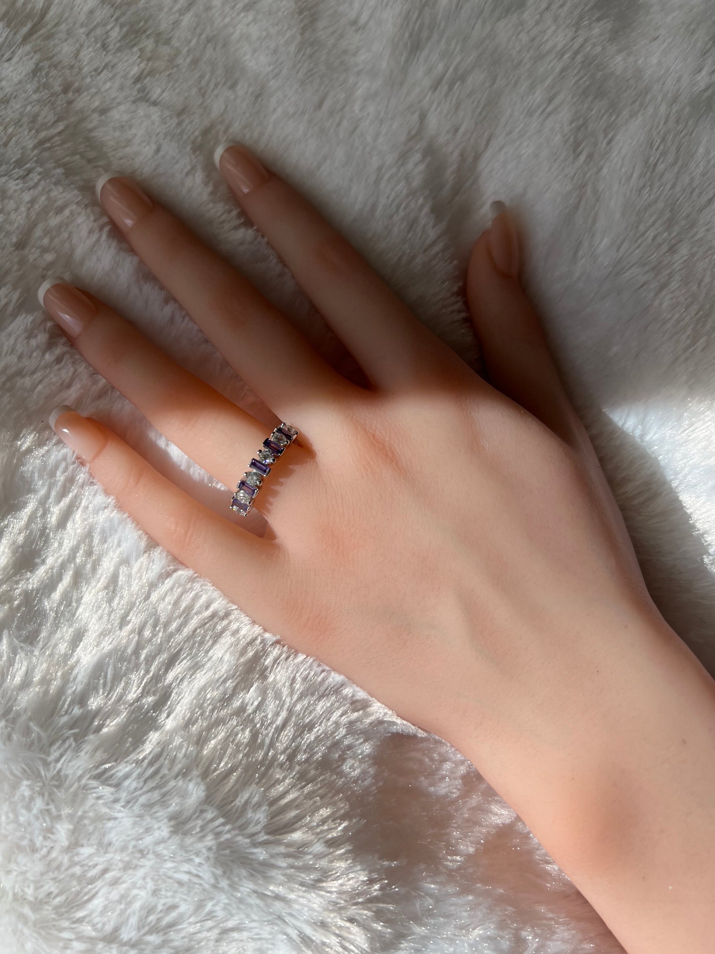 Sterling Silver Round & Baguette Amethyst Cubic Zirconia Band