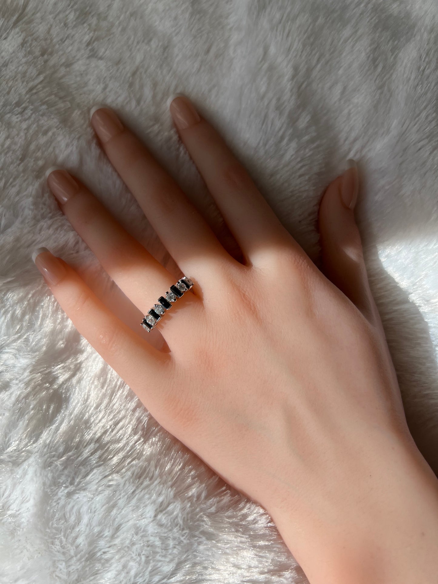 Sterling Silver Round & Baguette Black Cubic Zirconia Band