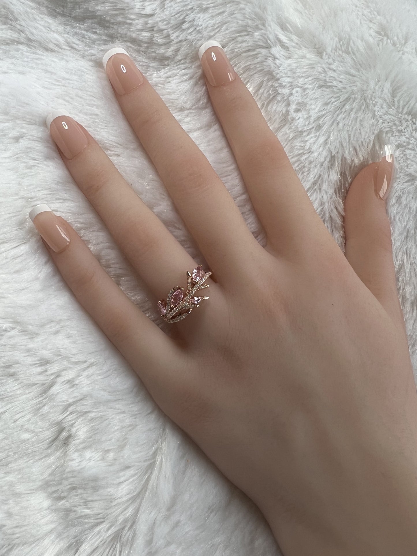 Elegant Sterling Silver Pink Ivy Diamond Cubic Zirconia Ring on Rose Gold