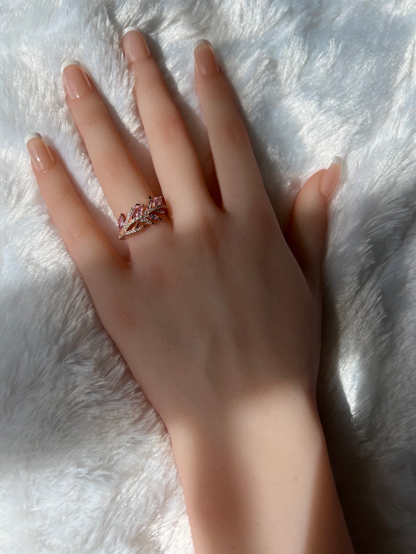 Elegant Sterling Silver Pink Ivy Diamond Cubic Zirconia Ring on Rose Gold