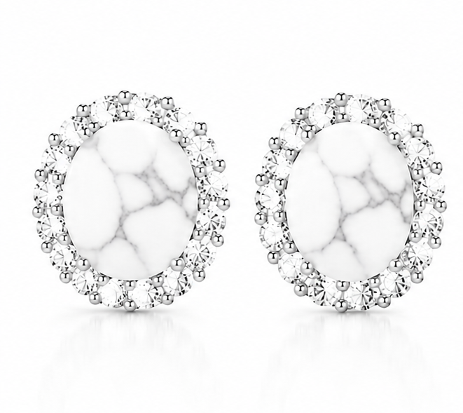 PRE-ORDER - 925 Sterling Silver Oval Cut White Howlite Earrings (Choose your plating)
