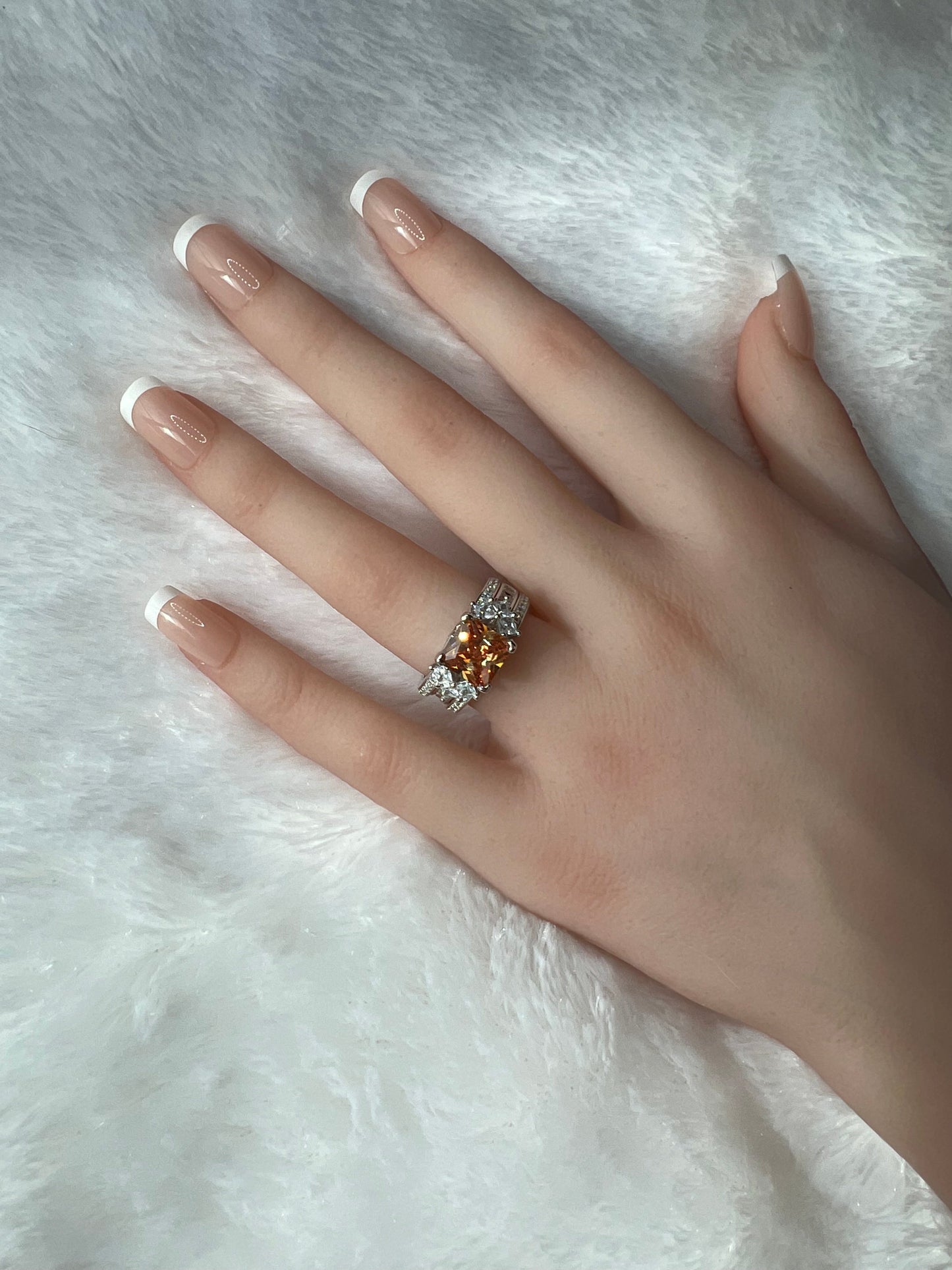 *PRE-ORDER - 925 Sterling Silver Princess Cut, Champagne Diamond CZ Tri-Band Ring