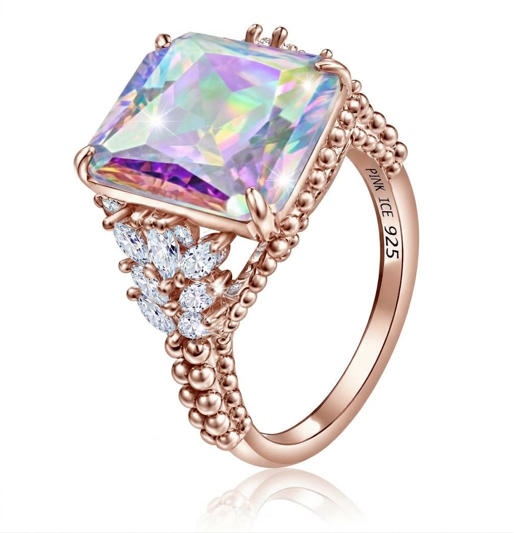 PRE-ORDER - 925 Sterling Silver AB CZ (Aurora Borealis) Beaded Shank Ring