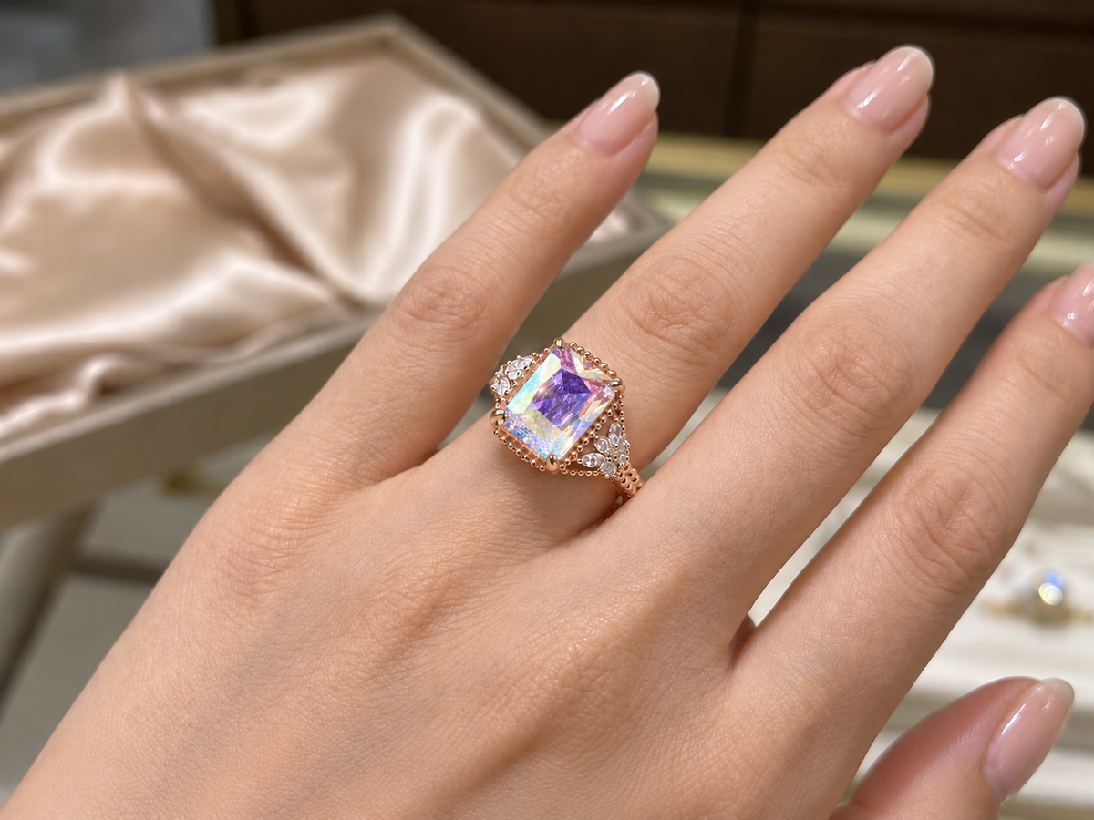 PRE-ORDER - 925 Sterling Silver AB CZ (Aurora Borealis) Beaded Shank Ring