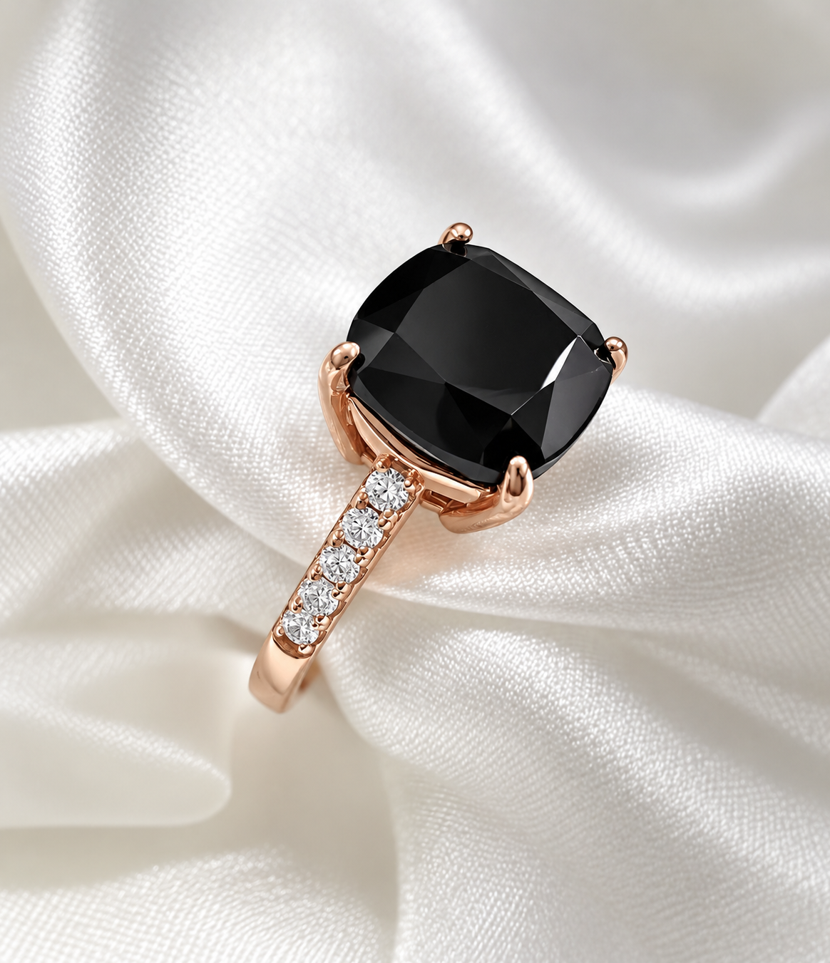 *PRE-ORDER* 925 Sterling Silver Black Onyx Solitair Pave Band Ring (Rose Gold or Rhodium)