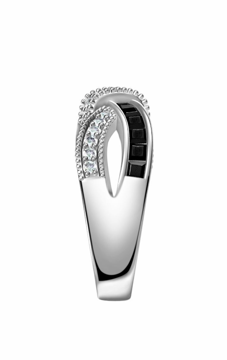 925 Sterling Silver Black Onyx & Diamond CZ Love Knot Ring