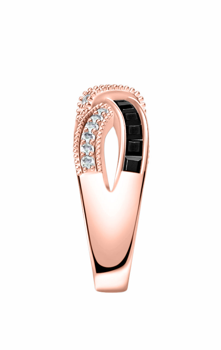 925 Sterling Silver Black Onyx & Diamond CZ Love Knot Ring on Rose Gold