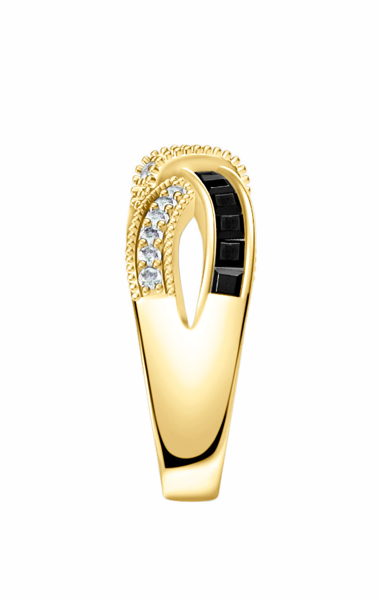 925 Sterling Silver Black Onyx & Diamond CZ Knot Ring on Yellow Gold