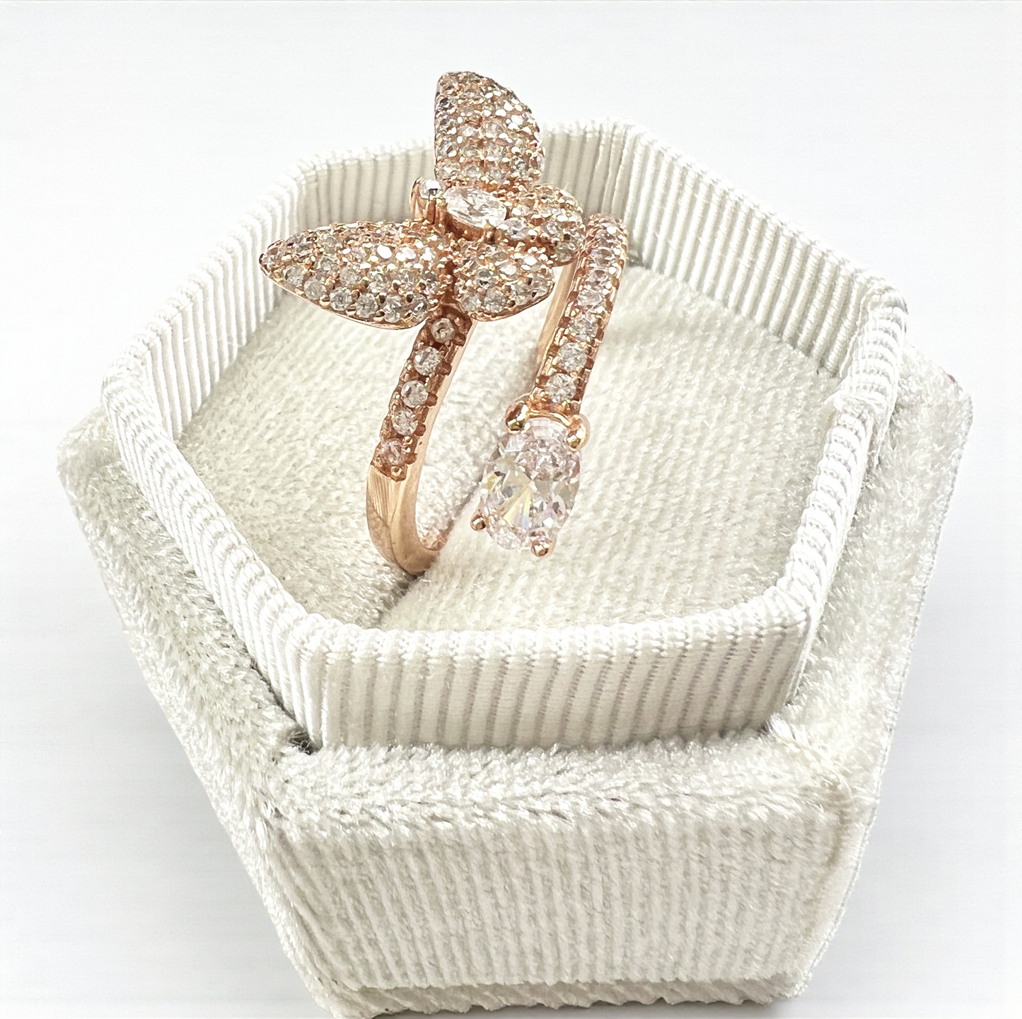 925 Sterling Silver Butterfly Wrap Ring in Rose Gold with Brilliant Diamond CZ Pavé