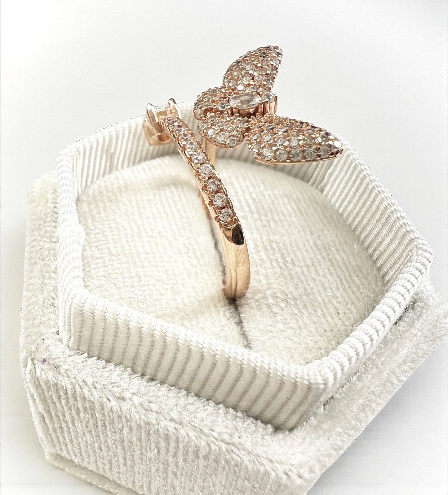 925 Sterling Silver Butterfly Wrap Ring in Rose Gold with Brilliant Diamond CZ Pavé