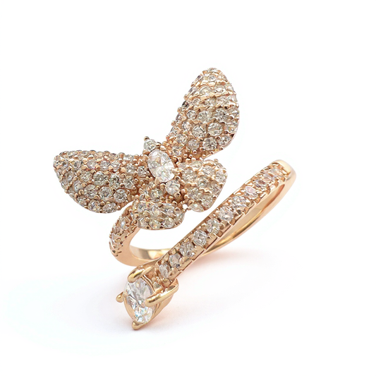 925 Sterling Silver Butterfly Wrap Ring in Rose Gold with Brilliant Diamond CZ Pavé