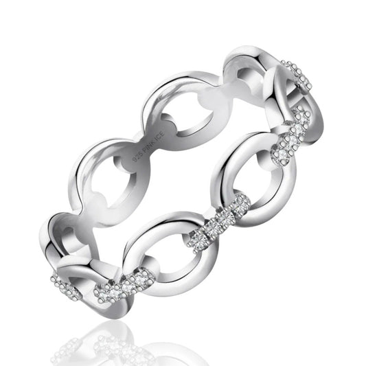 925 Sterling Silver Chain Link Diamond Cubic Zirconia Band
