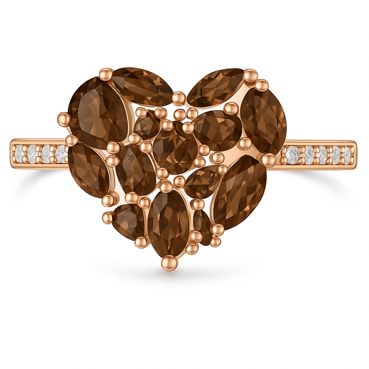 925 Sterling Silver Coffee CZ Cluster Heart Ring