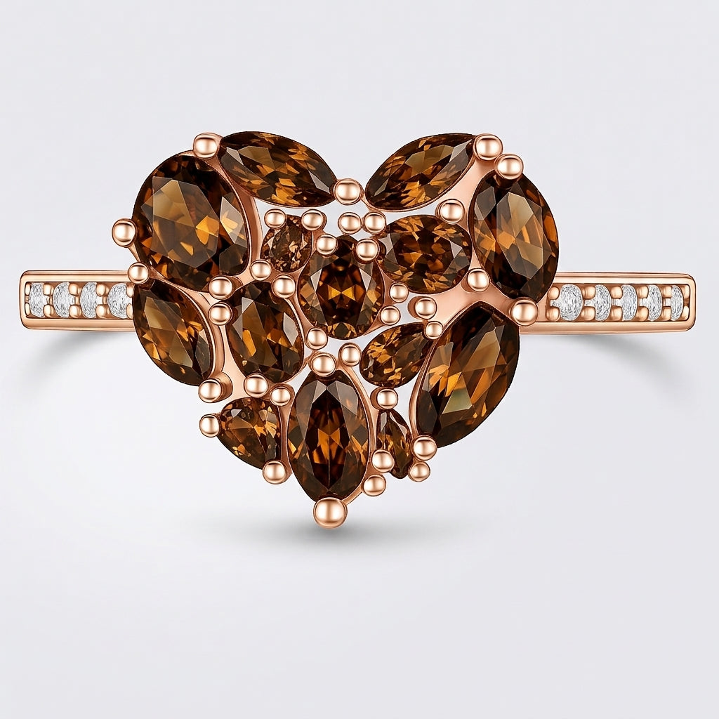 PRE-ORDER - 925 Sterling Silver Coffee CZ Cluster Heart Ring