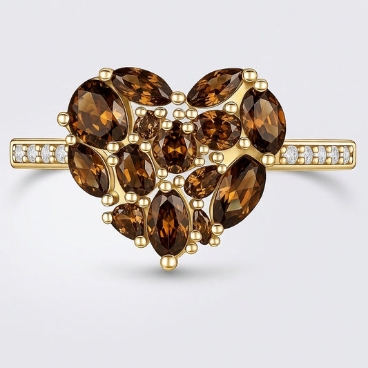 PRE-ORDER - 925 Sterling Silver Coffee CZ Cluster Heart Ring