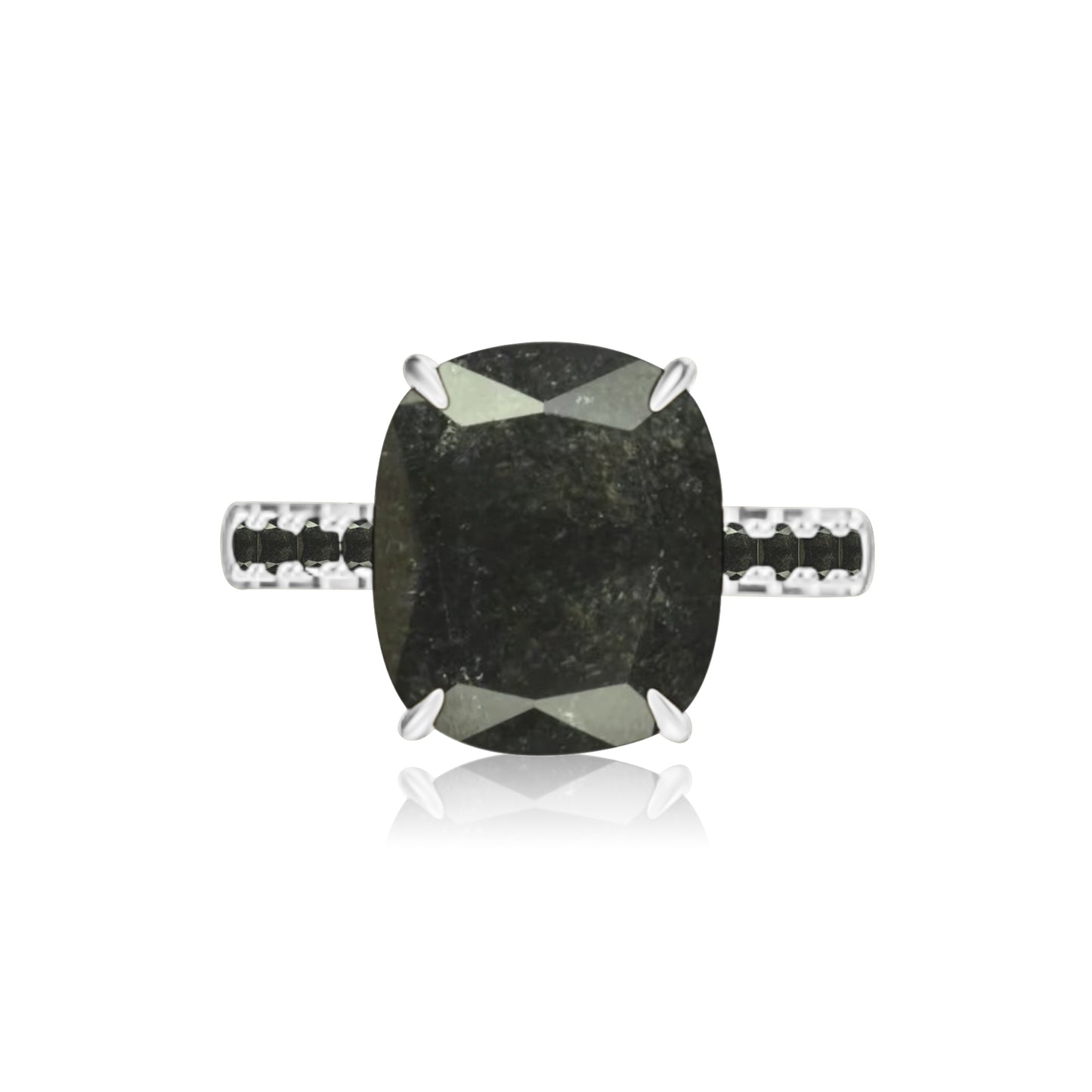 925 Sterling Silver Cushion Cut Black Ice Solitair Pave Band Ring