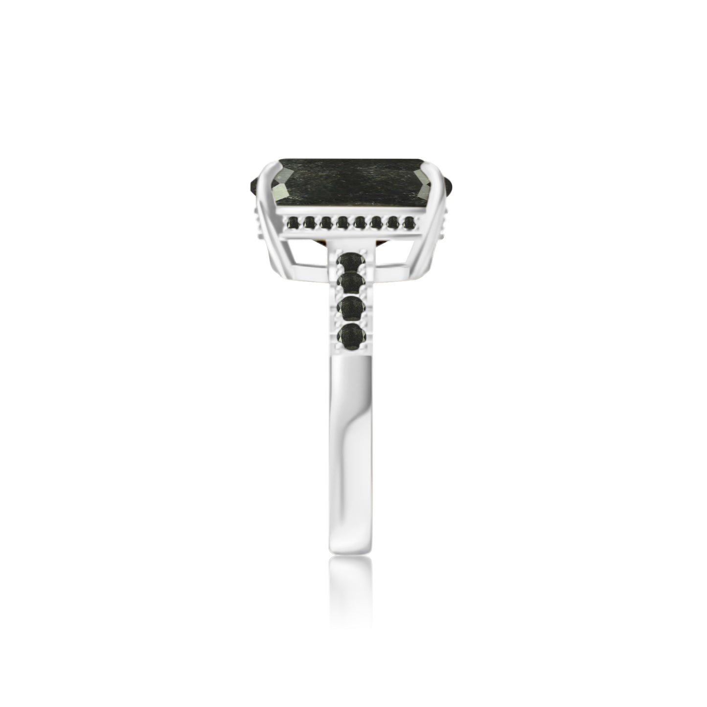 925 Sterling Silver Cushion Cut Black Ice Solitair Pave Band Ring