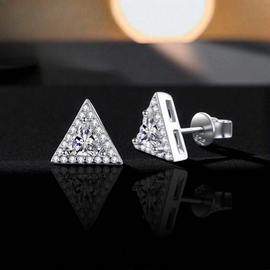 925 Sterling Silver Dainty Diamond CZ Triangle Earrings