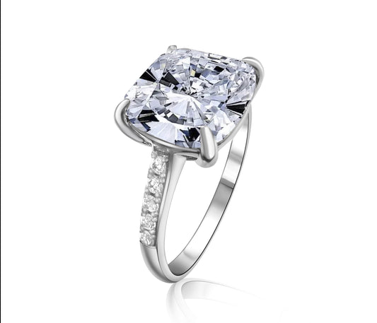 925 Sterling Silver Diamond Solitair Pave Band Ring