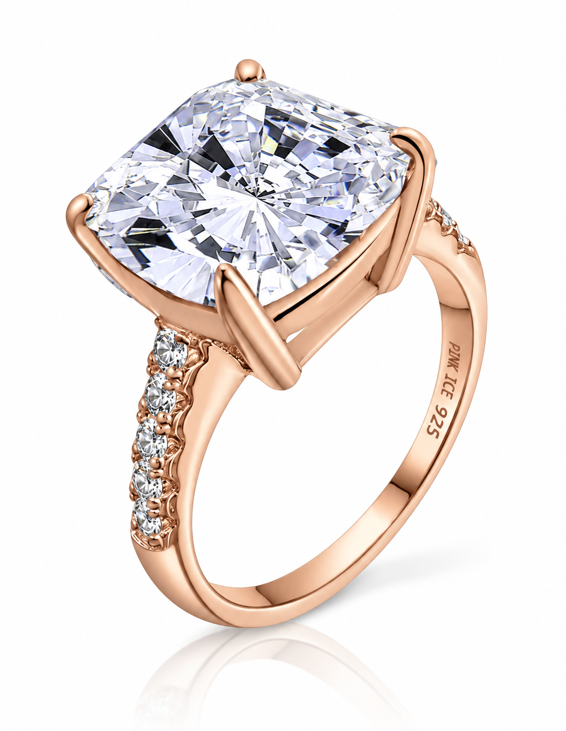 925 Sterling Silver Diamond CZ Solitair Pave Band Ring on Rose Gold