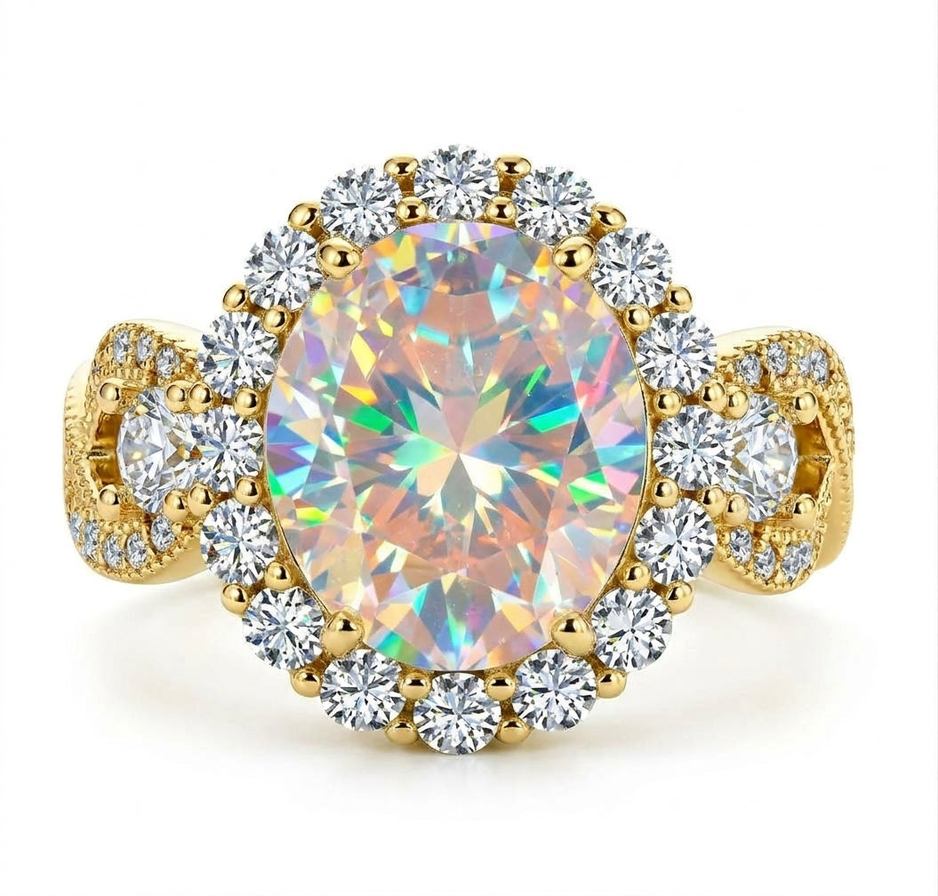 *PRE-ORDER - 925 Sterling Silver Infinity Oval Cut Aurora Borealis CZ Ring