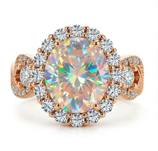 925 Sterling Silver Infinity Oval Cut Aurora Borealis CZ Ring on Rose Gold