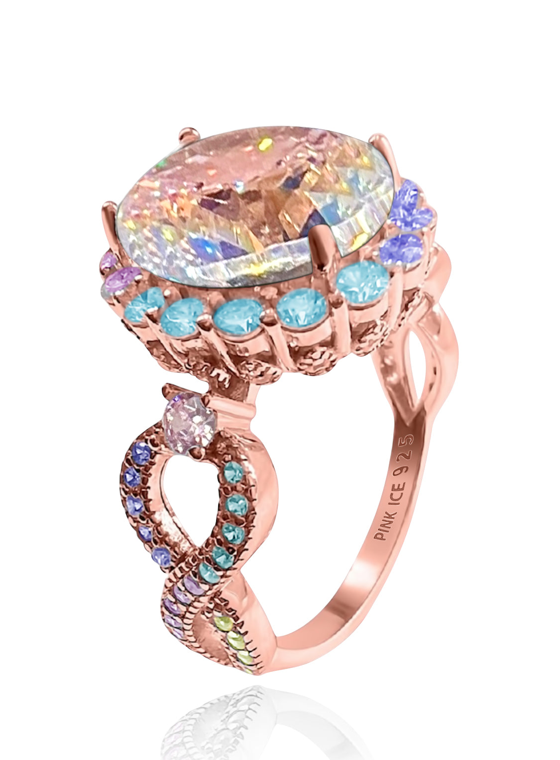 925 Sterling Silver Infinity Oval Cut Multi-Color CZ Ring (Rhodium or Rose Gold)