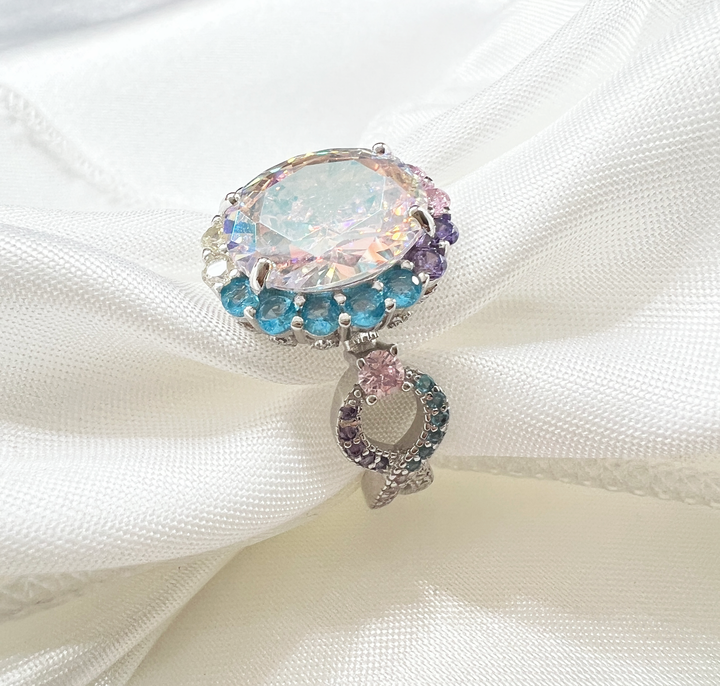 925 Sterling Silver Infinity Oval Cut Multi-Color CZ Ring (Rhodium or Rose Gold)