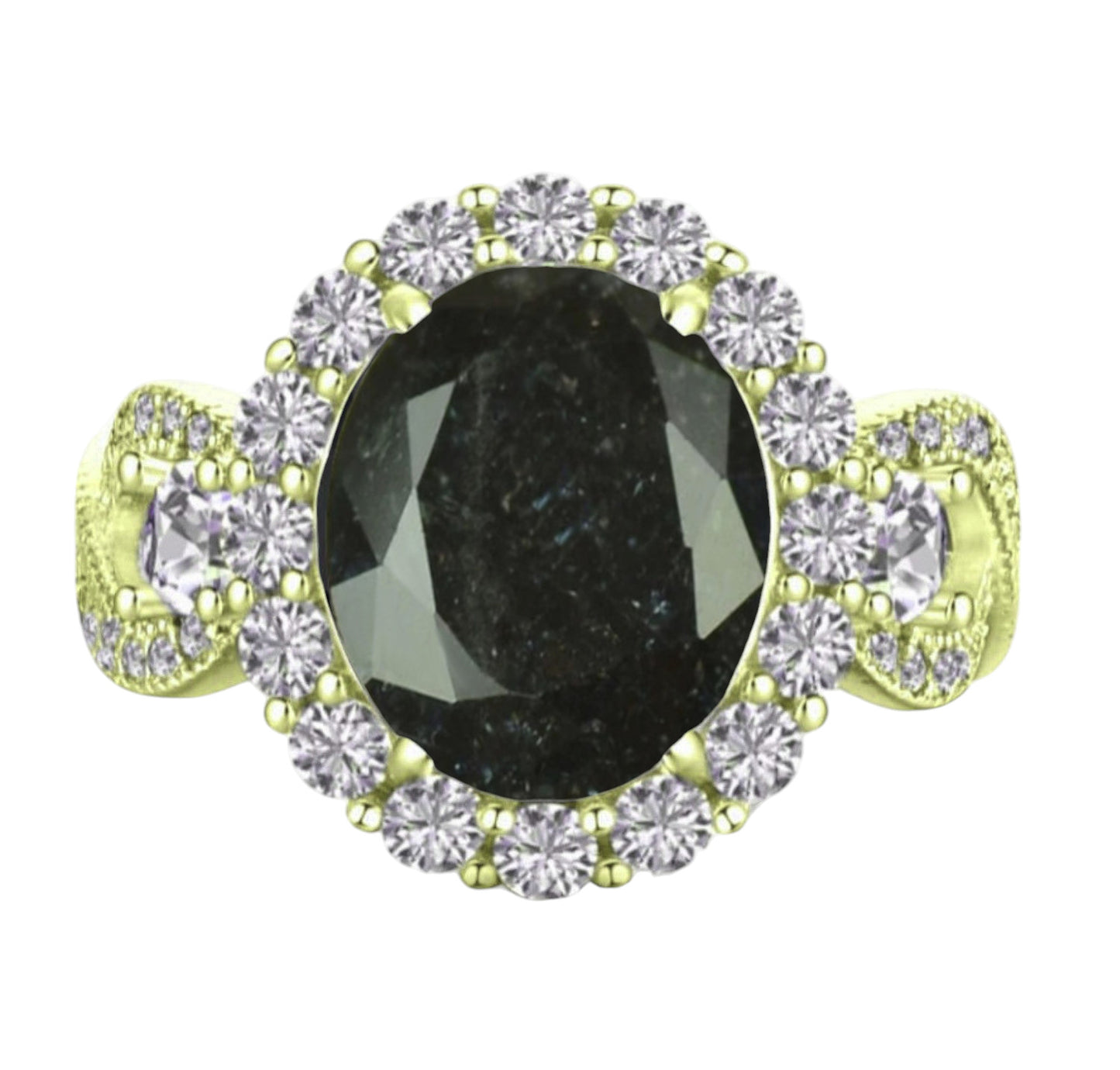 925 Sterling Silver Infinity Oval Cut Black Ice & Diamond CZ Ring on Yellow Gold