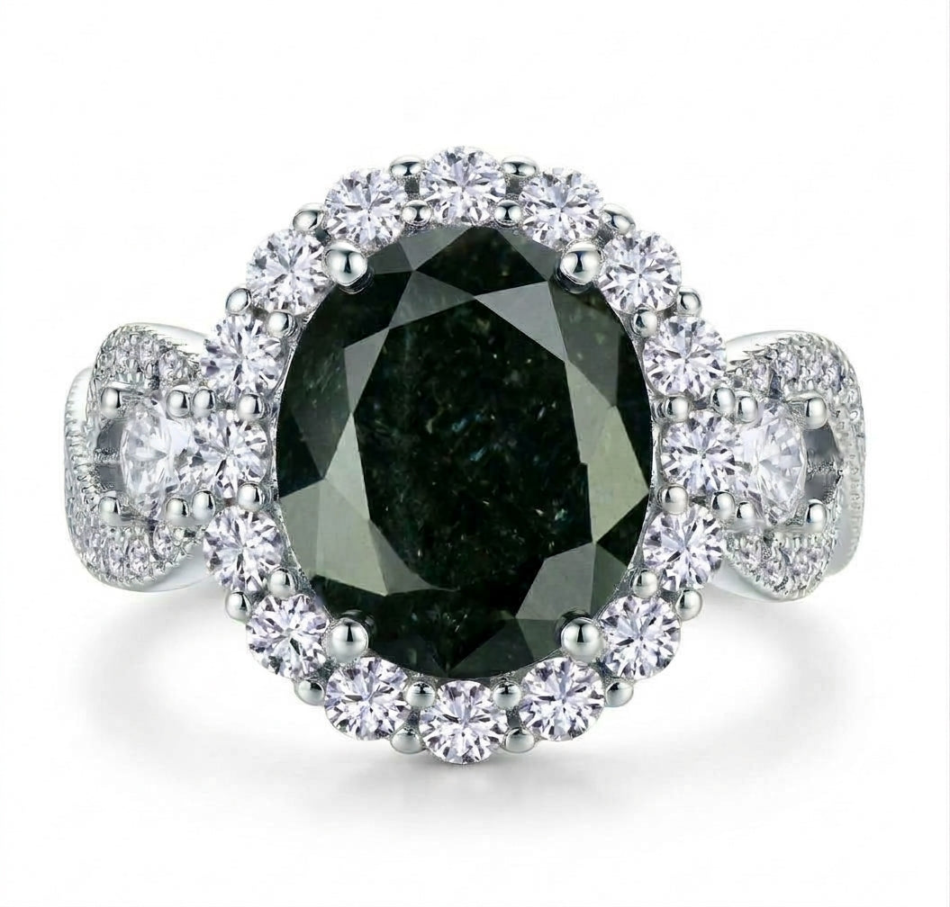 925 Sterling Silver Infinity Oval Cut Black Ice & Diamond Cubic Zirconia Ring