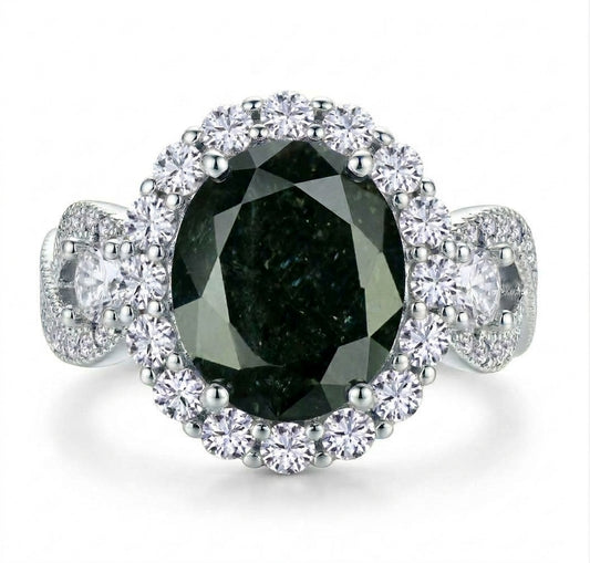 925 Sterling Silver Infinity Oval Cut Black Ice & Diamond Cubic Zirconia Ring