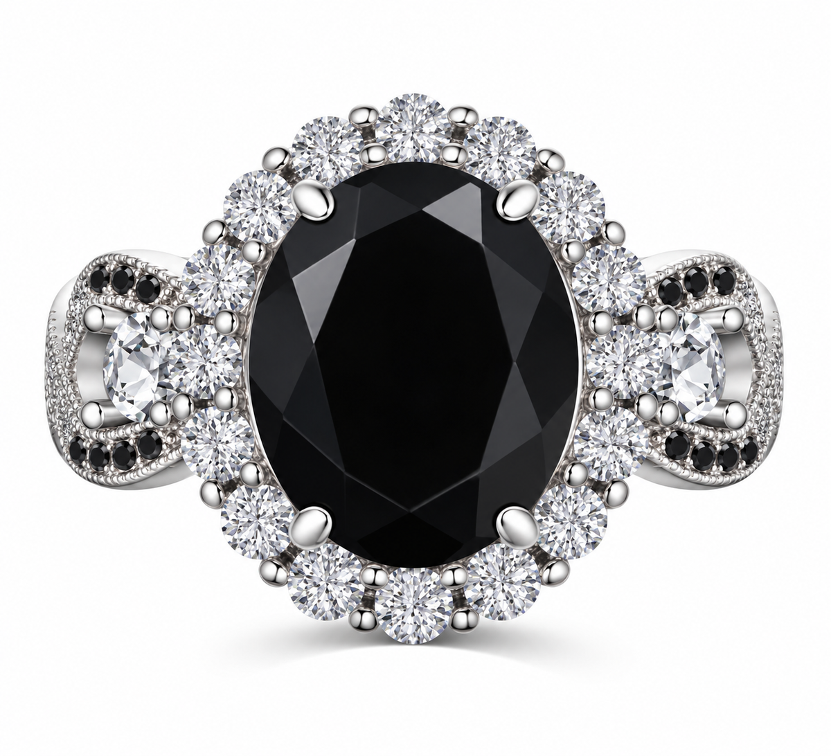 *PRE-ORDER - 925 Sterling Silver Infinity Oval Cut Black Onyx & Diamond Cubic Zirconia Ring