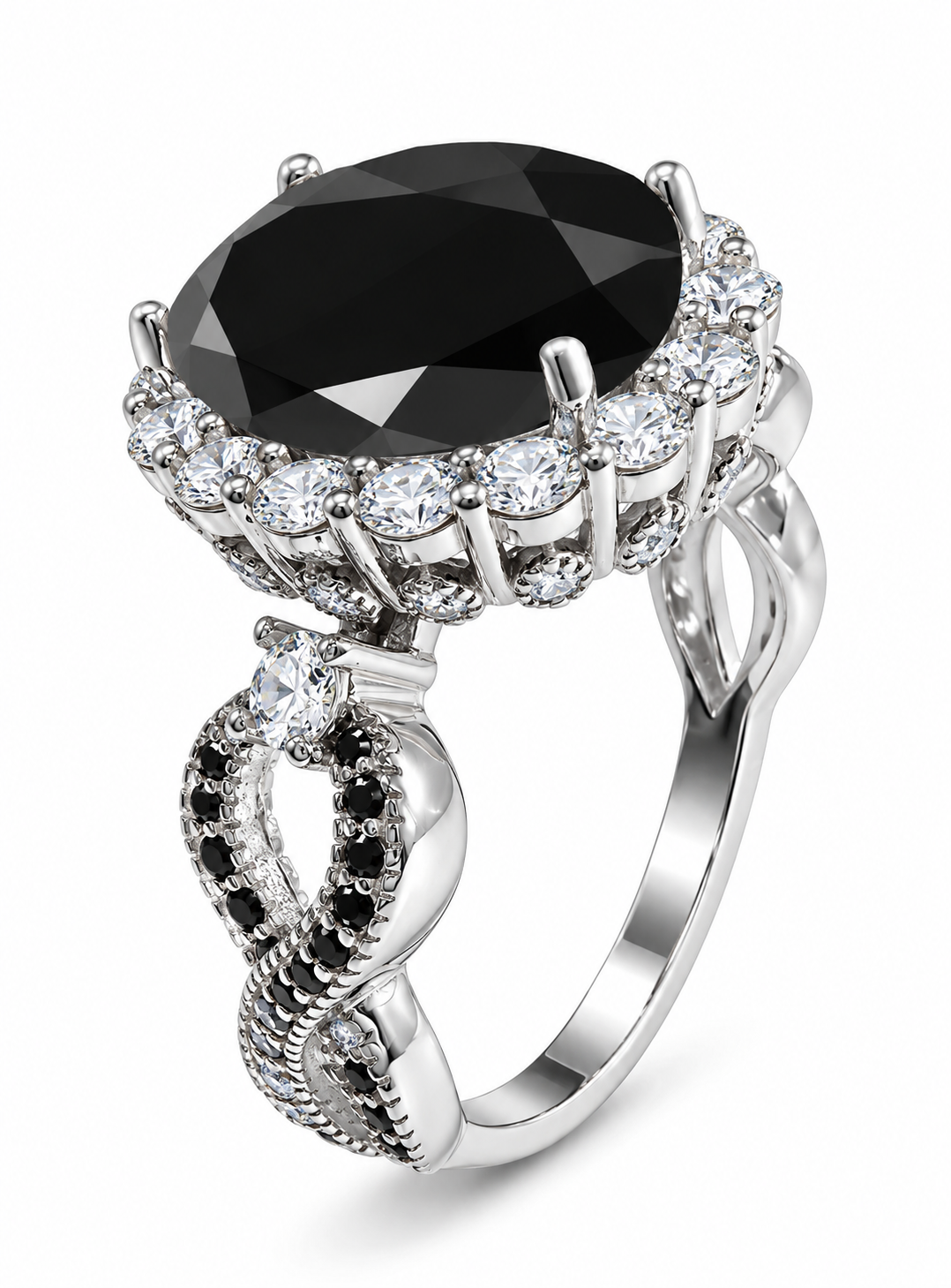 *PRE-ORDER - 925 Sterling Silver Infinity Oval Cut Black Onyx & Diamond Cubic Zirconia Ring